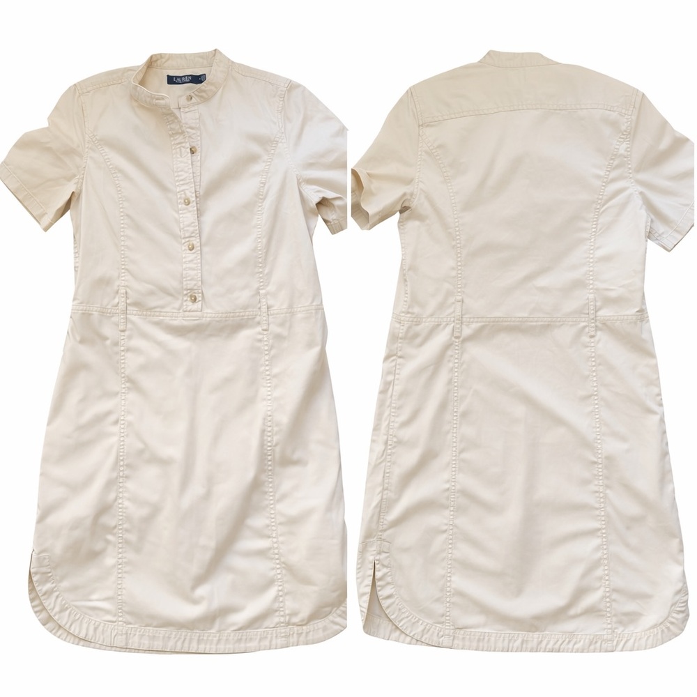 Ralph Lauren Safari Style Short Sleeve Beige Khaki Button-Up Dress Size 8